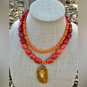 Barse Bamboo Multi-Color Coral & Agate Pendant Necklace